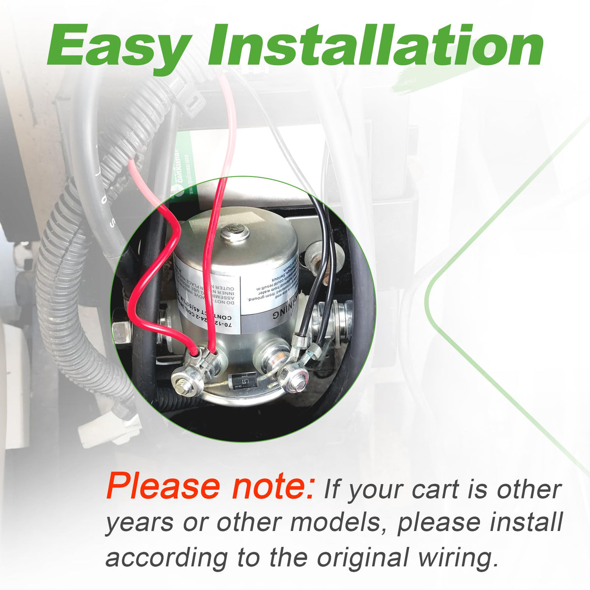 10L0L 250A 12V solenoid relay; handles peak start currents in demanding carts