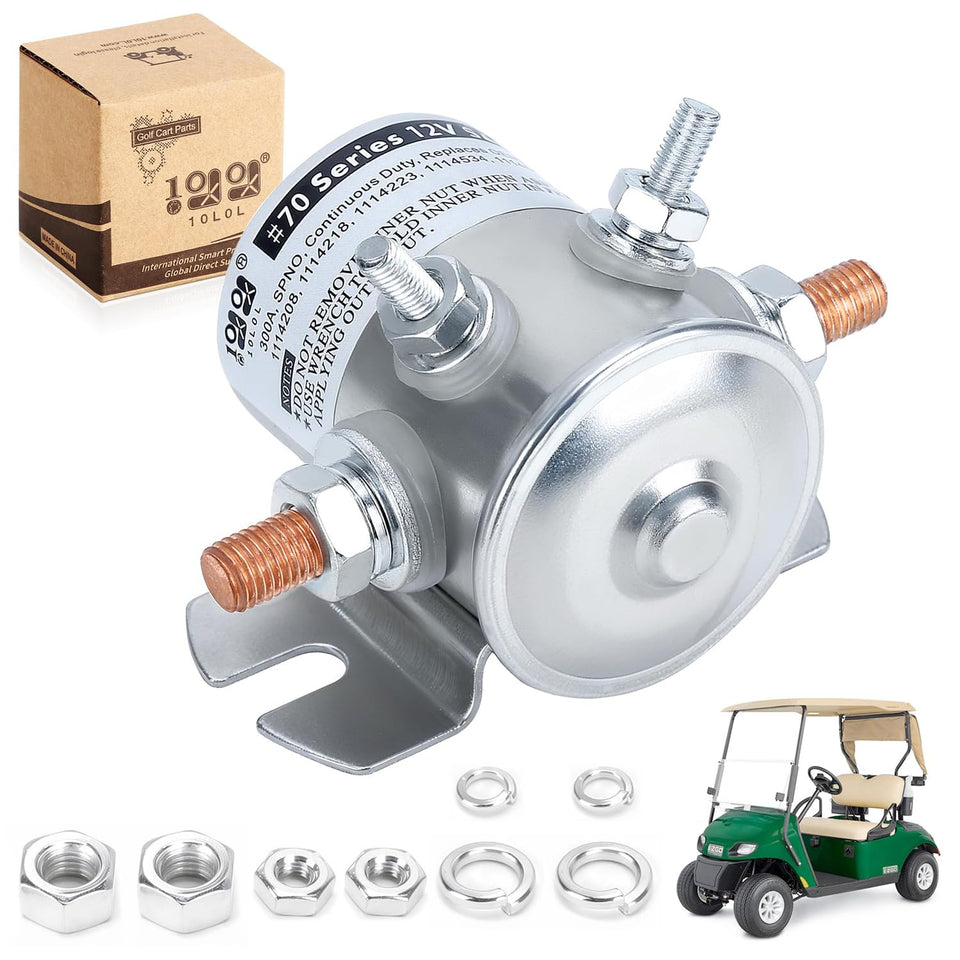 10L0L solenoid relay for EZGO Marathon; rugged build for reliable golf cart starting