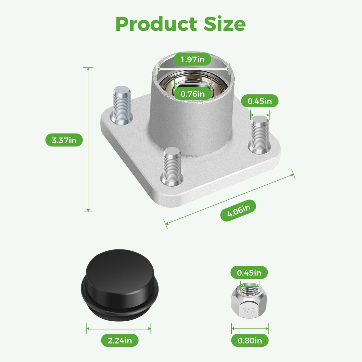10L0L spindle plastic dust caps included in set for complete replacement.