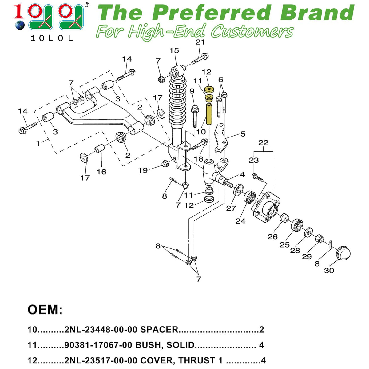 10L0L spindle tube spacers fit snugly to reduce slop and wear for Yamaha G22-G29.