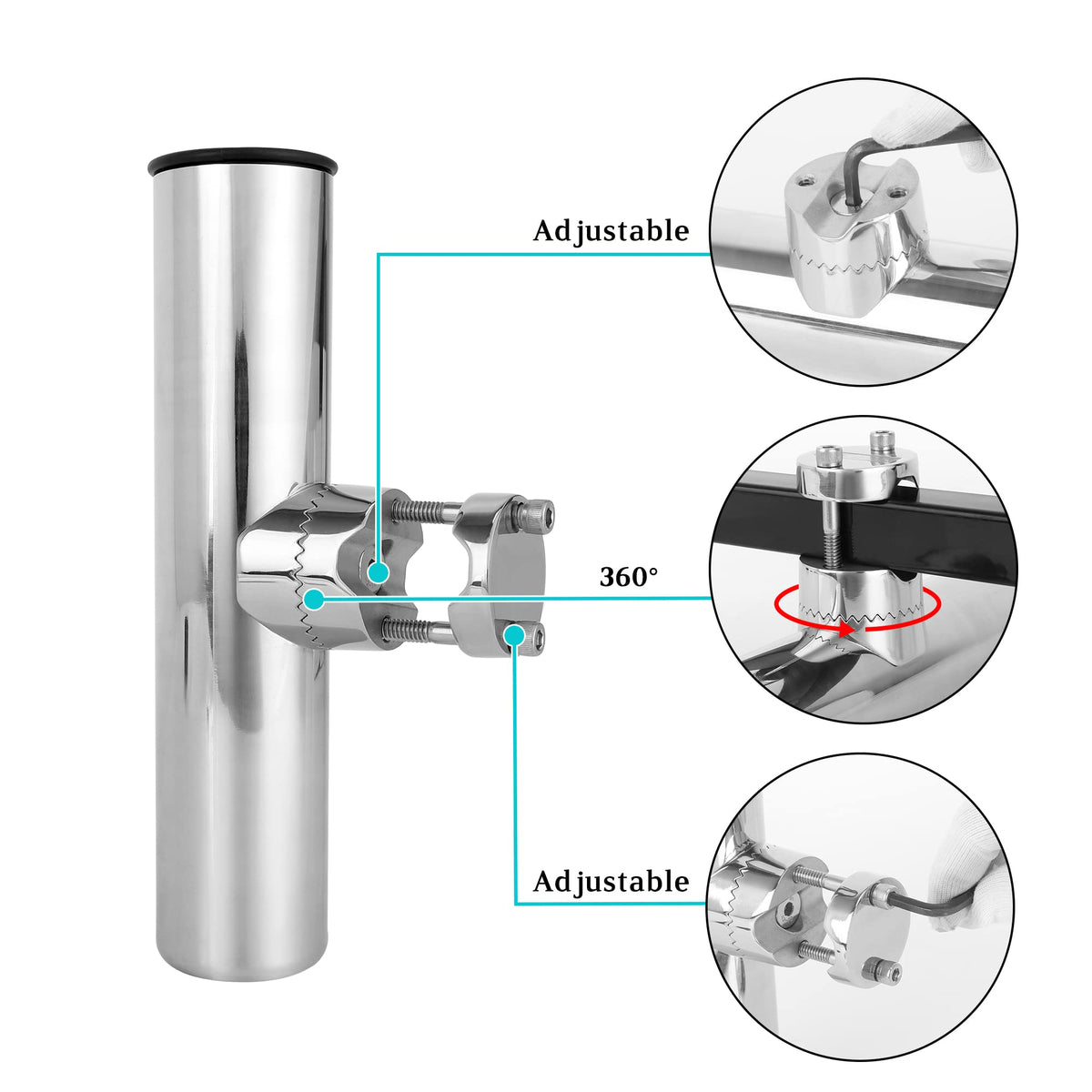 Stainless steel outdoor rod holder with bottom drainage for rain and spray