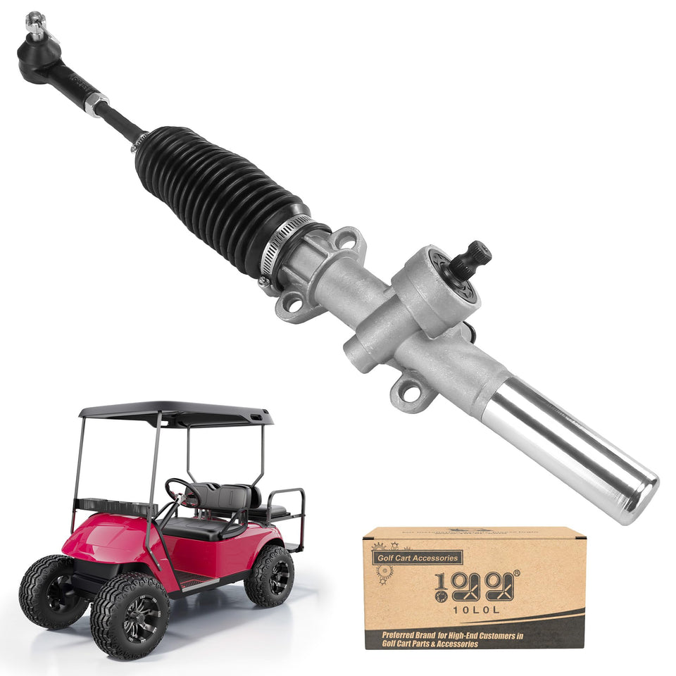 10L0L steering box assembly closeup with rack and pinion for EZGO TXT steering