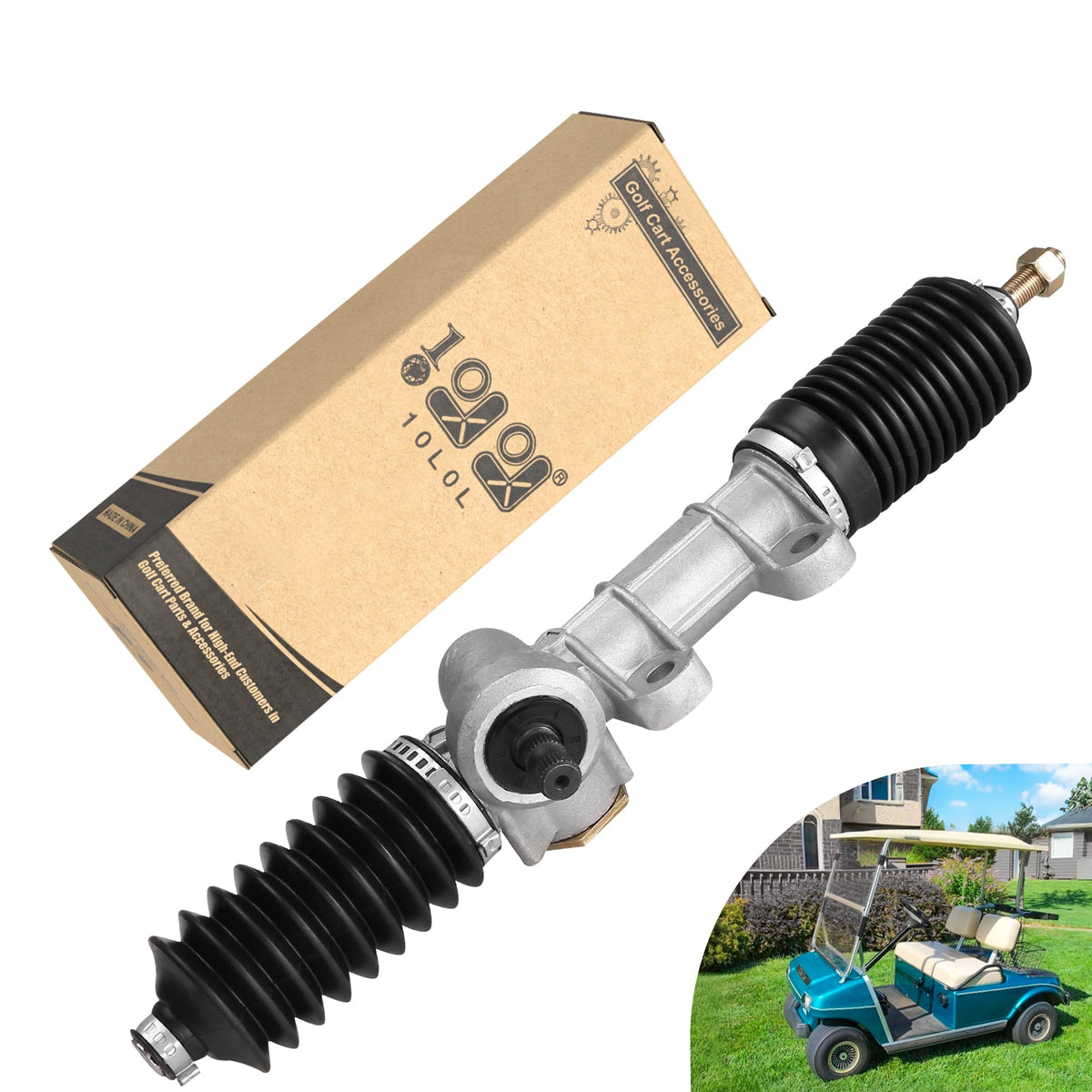 10L0L steering gear box assembly for Club Car DS - front view shows rugged build for reliable steering.