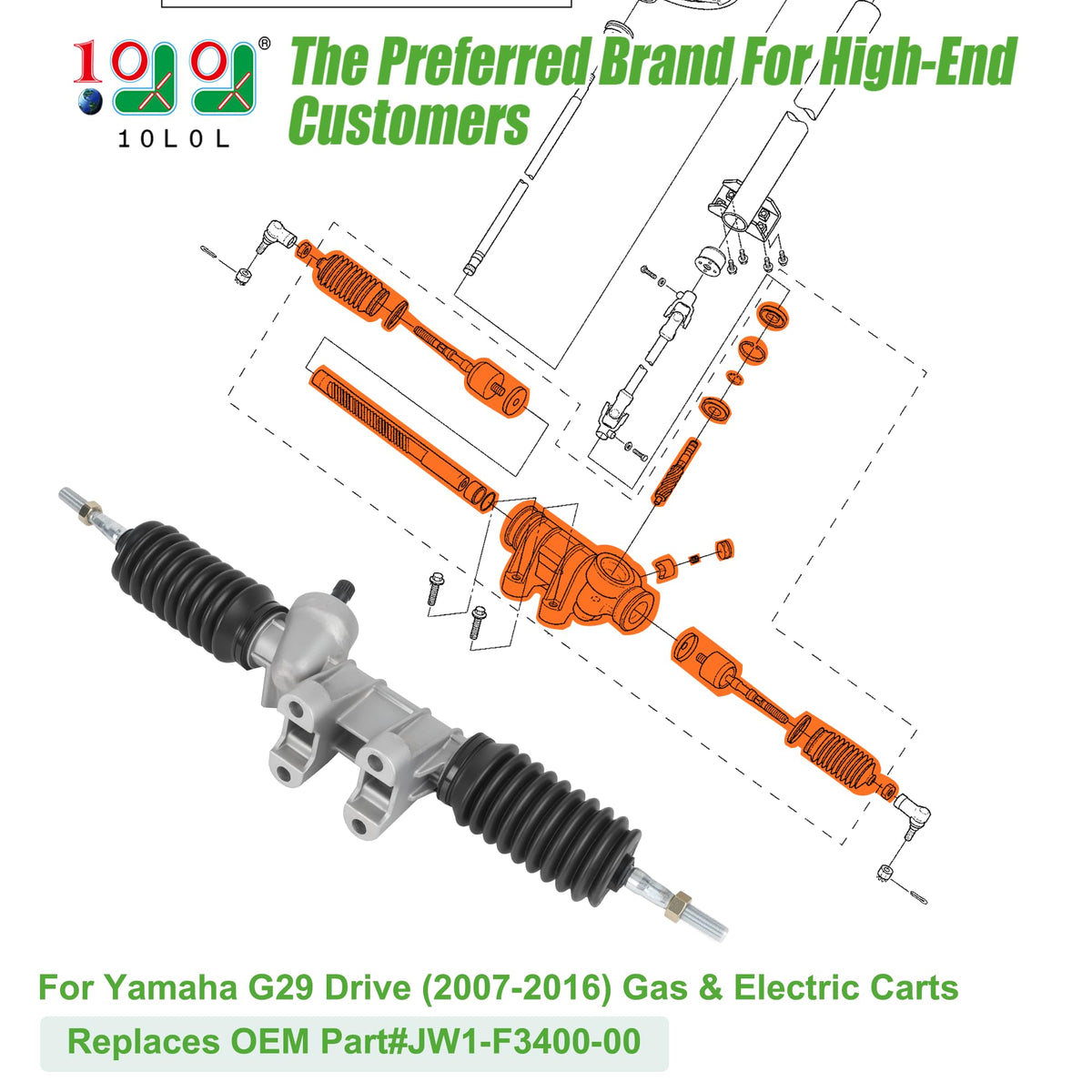 10L0L Steering Gear Box installation for Yamaha G29 Drive; easier maintenance and quicker replacement.