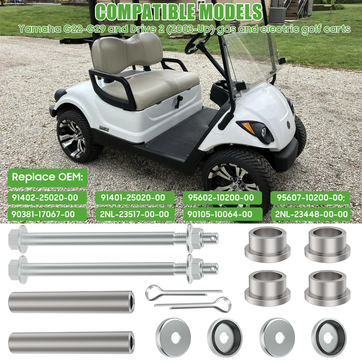 10L0L steering knuckle bushings set reducing play for smoother steering.