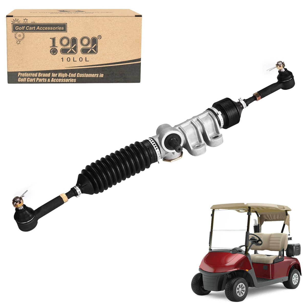 10L0L steering rack assembly EZGO RXV close-up shows durable inner rod for precise steering control