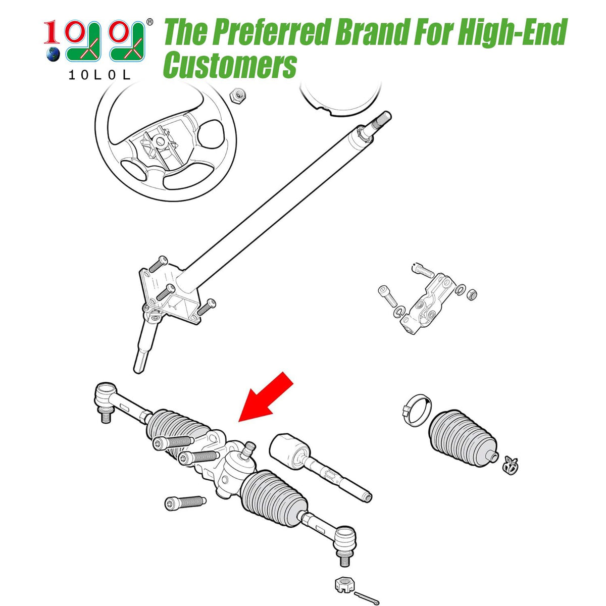 10L0L EZGO RXV steering rack installed on cart demonstrates smooth handling after replacement