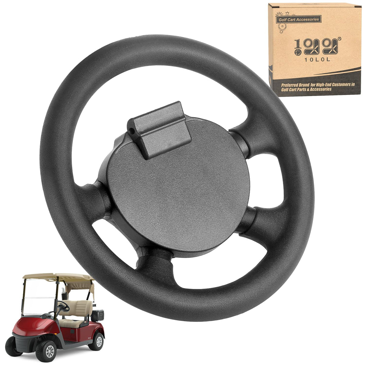 10L0L steering wheel front view shows 13-inch size for EZGO compatibility and easy replacement.