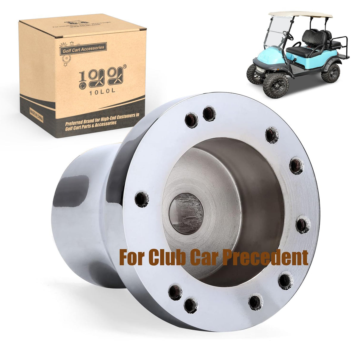 10L0L steering wheel adapter for Club Car Precedent; durable aluminum build.