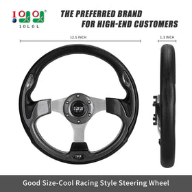 10L0L ergonomic-design steering wheel visual for comfortable grip on long drives.