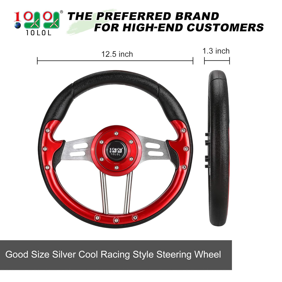 10L0L red steering wheel for Club Car DS enhances control.