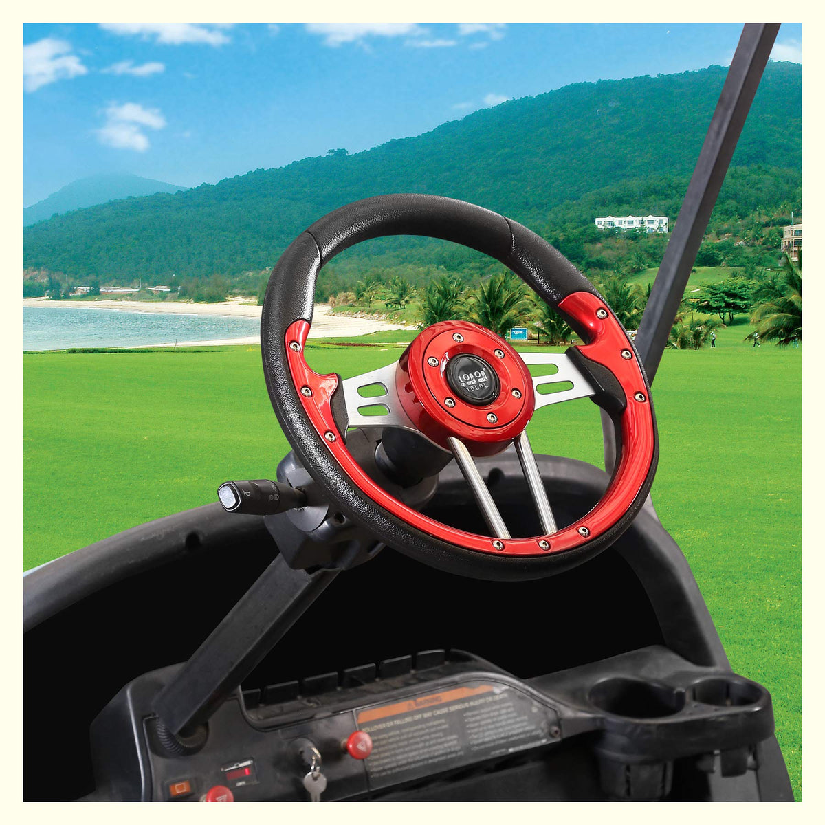 10L0L red wheel complements Club Car DS and Tempo aesthetics.