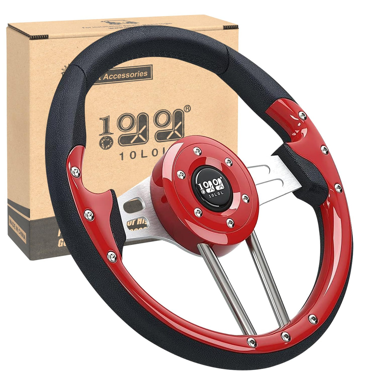 10L0L red steering wheel for Yamaha EZGO offers comfortable grip.