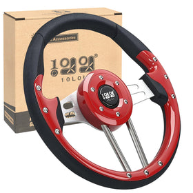 10L0L red steering wheel for Yamaha EZGO offers comfortable grip.