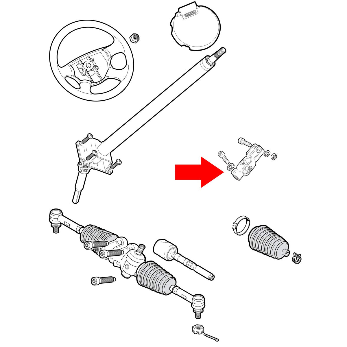 10L0L steering yoke side view for EZGO RXV compatibility and fit.