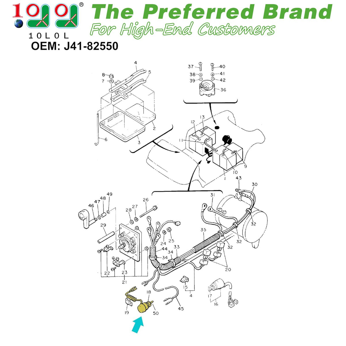 10L0L stop switch assembly under pedal connection for easy replacement.