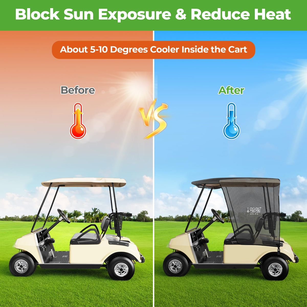 10L0L sun shade cover with vinyl-coated mesh blocks heat while allowing breeze
