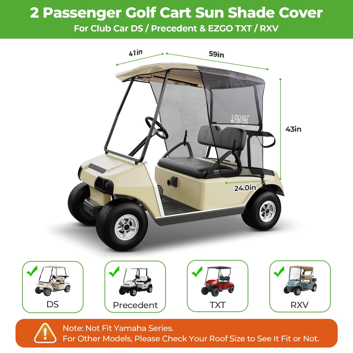 10L0L sun shade on EZGO TXT RXV demonstrates secure fit