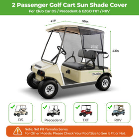 10L0L sun shade on EZGO TXT RXV demonstrates secure fit