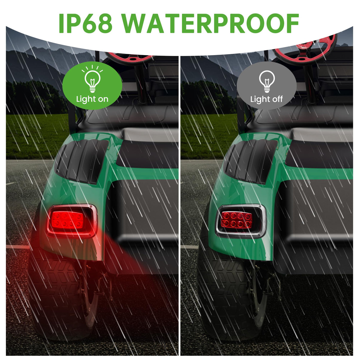 IP68 seal close-up on 10L0L taillight demonstrating moisture protection
