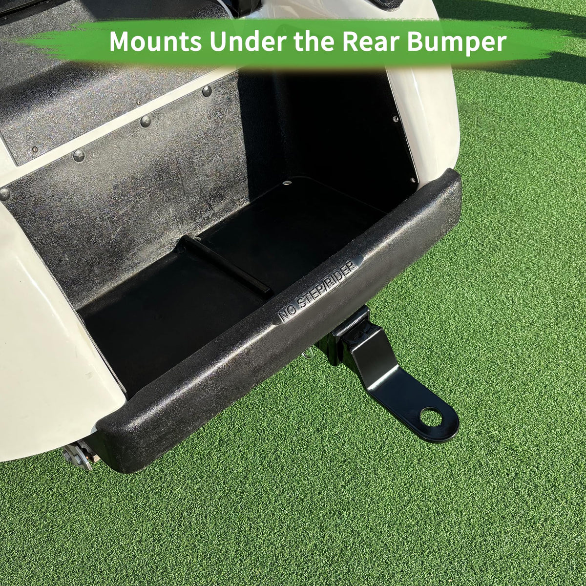 Thick black powder-coated steel finish on 10L0L hitch for durability.