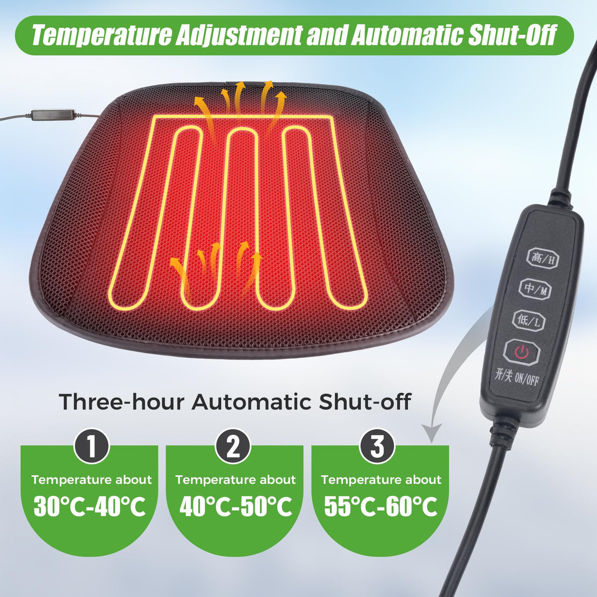 Three-speed heating lets you tailor warmth to your ride