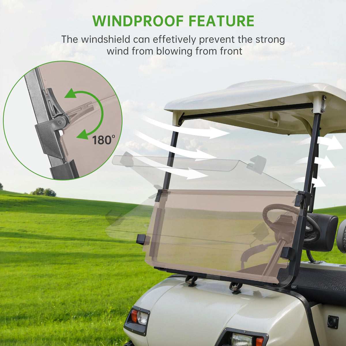 Close-up of 10L0L tinted PC windshield highlighting clarity and durability