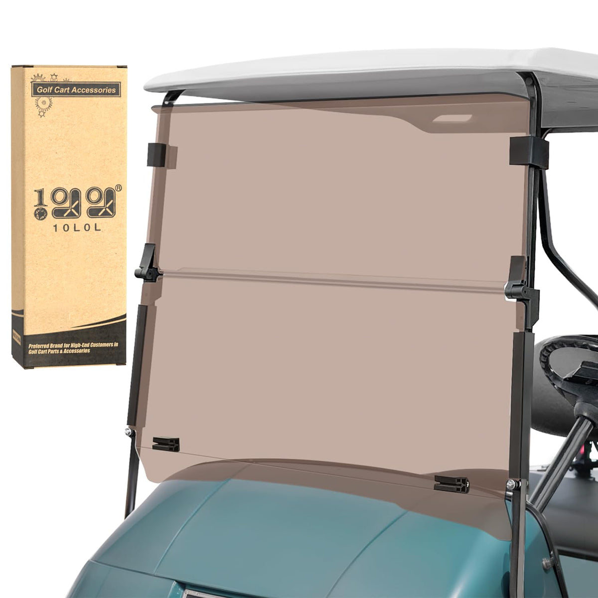10L0L tinted windshield EZGO TXT front view showing glare reduction and visibility