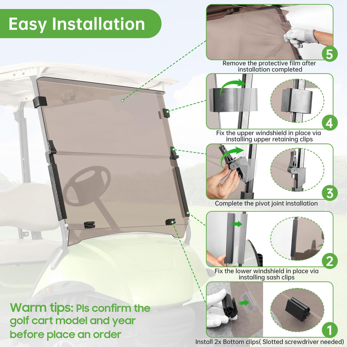 10L0L tinted windshield demonstrating precise fitment on Yamaha G29 Drive