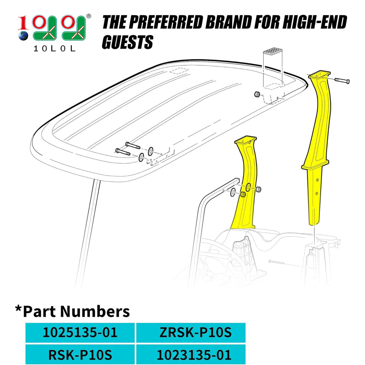 10L0L top strut kit component packaging shows easy replacement parts.