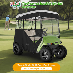 EZGO TXT enclosure showing side mirror cutouts for safe, clear daytime visibility.