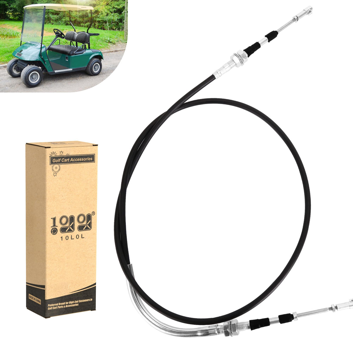 10L0L forward-reverse cable close-up for EZGO, enables smooth gear selection.