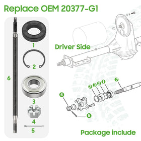 Two bearings and two seals included in 10L0L rear axle kit