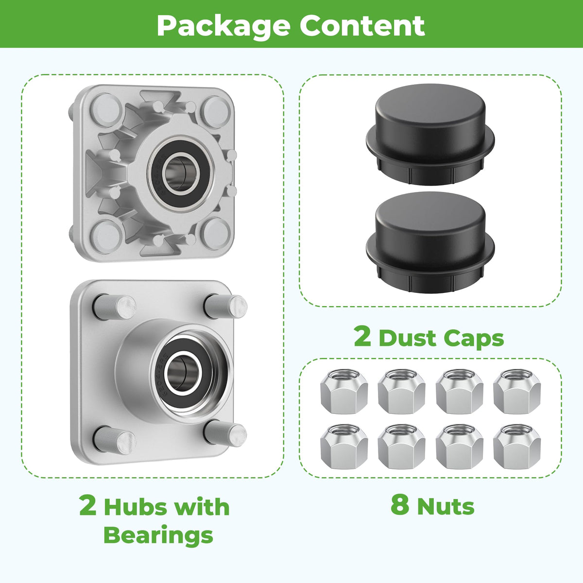 10L0L two-pack front hub kit for Club Car provides ready-to-install components
