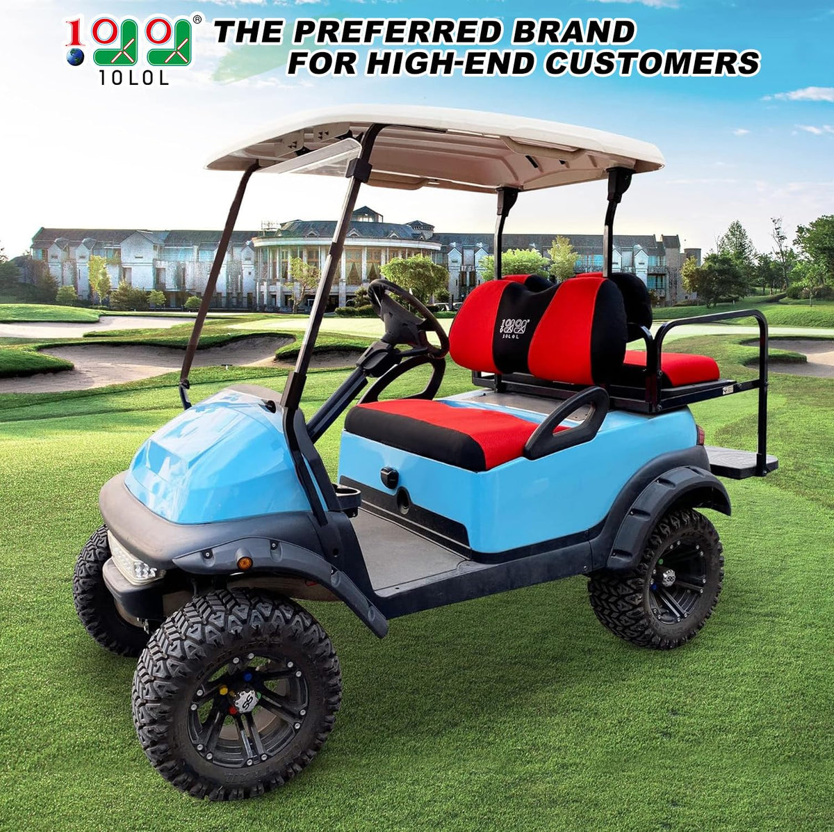 10L0L two-tone red-black design refreshes Club Car interiors with stylish contrast.