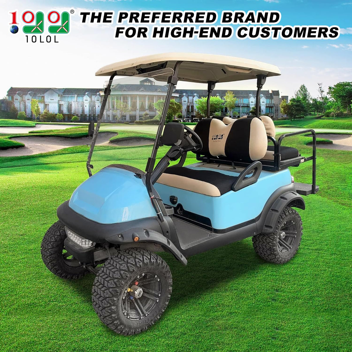 10L0L two-tone seat cover enhances Club Car Precedent interior style