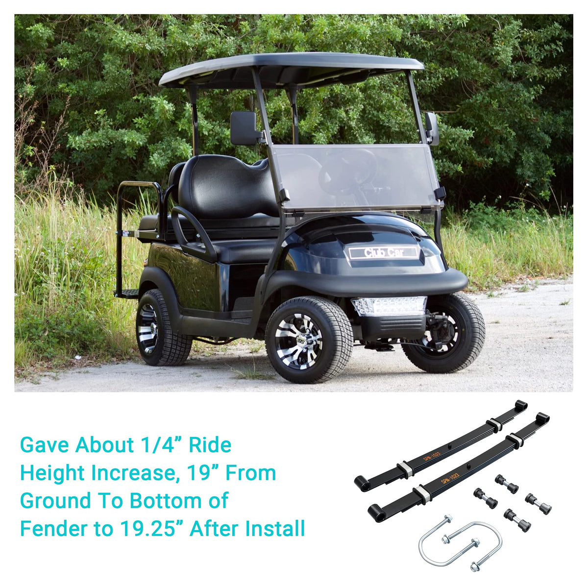 10L0L U-bolts set ensures secure installation on Club Car chassis.