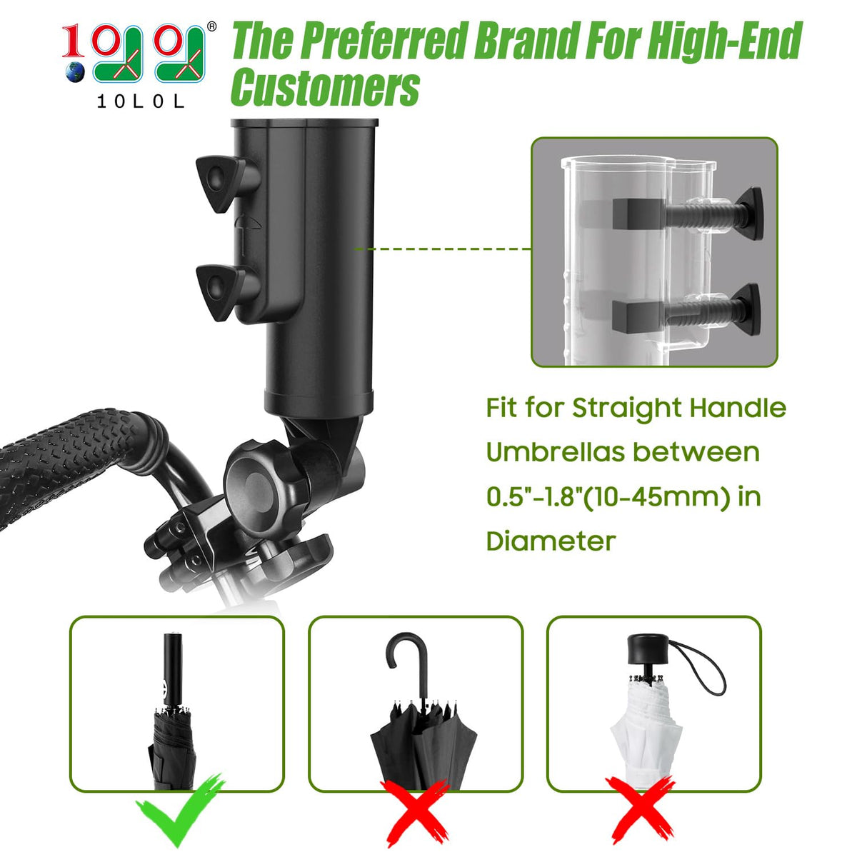 10L0L fixed-knobs close-up—secure grip on straight umbrella handles.