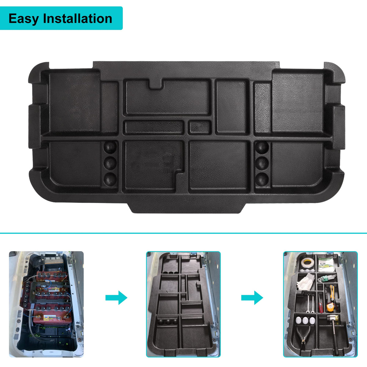10L0L under-seat storage tray installed on TXT model for EZGO carts.