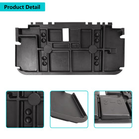 Tray organized with essentials like towel, phone, and small tools.