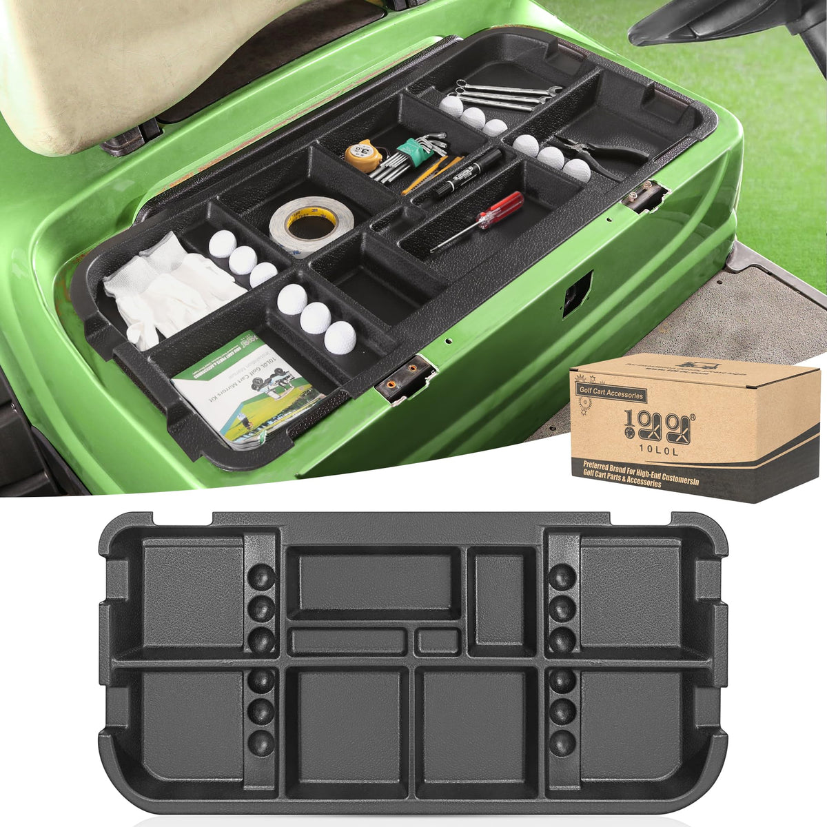 10L0L under-seat tray for EZGO TXT keeps small items organized