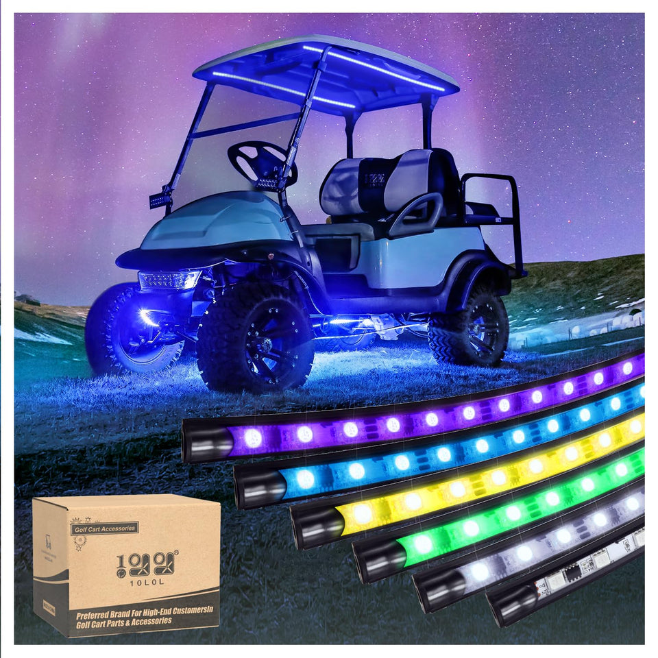 10L0L golf cart underbody light kit with canopy lights enhances night visibility and style.