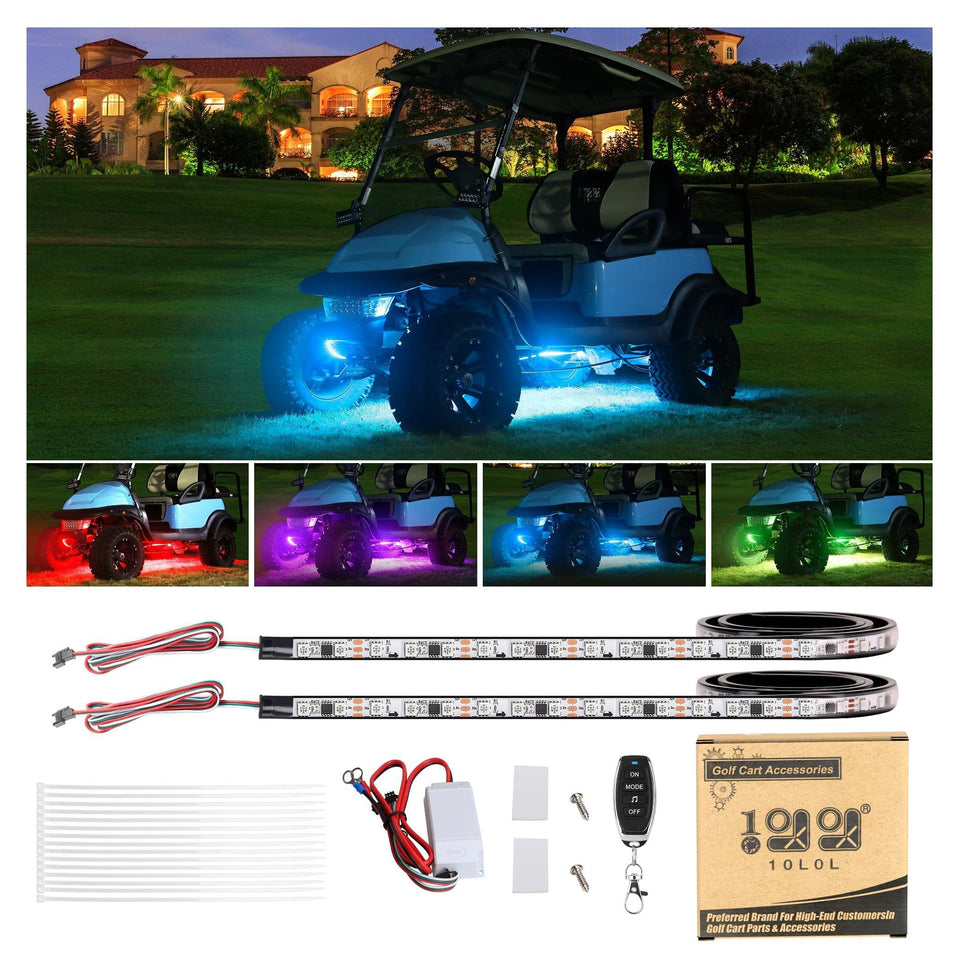 10L0L underglow kit on EZGO cart for vibrant night rides