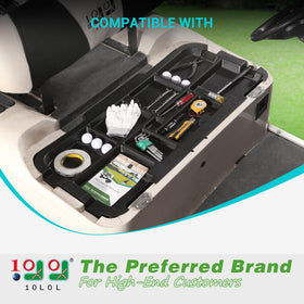 Underseat storage tray installed under the driver seat on EZGO RXV for extra storage