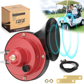 10L0L universal 12V horn kit mounted on a golf cart for street signaling.