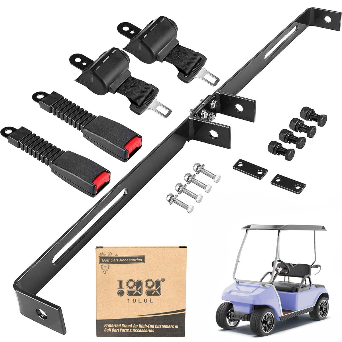10L0L universal bracket kit installed on EZGO front seat for secure passengers