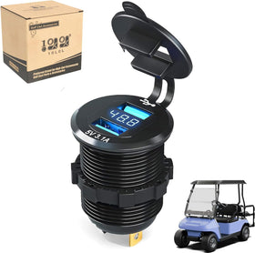 10L0L universal 48V golf cart USB charger with LED display on dashboard.