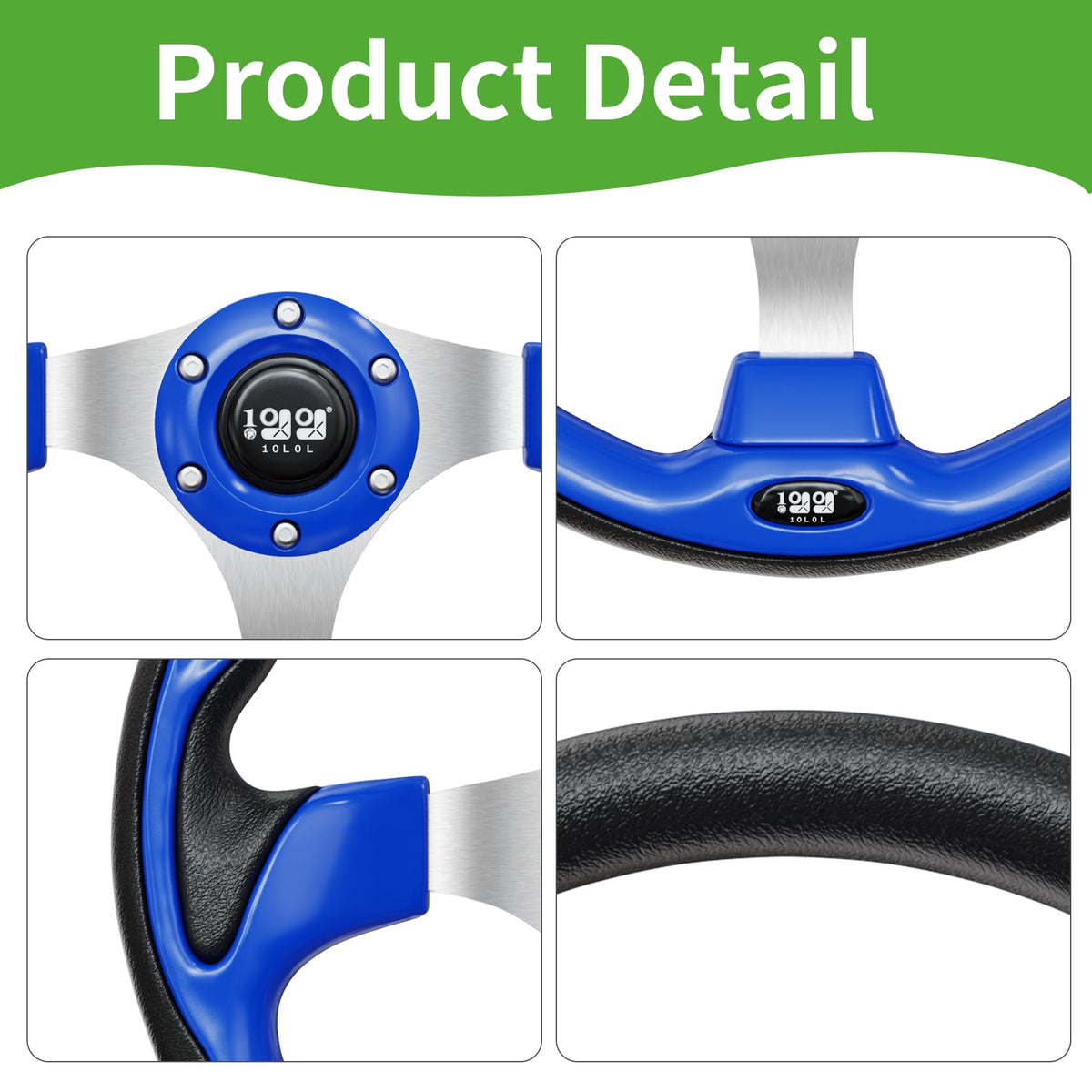 10L0L universal-design steering wheel showing compatibility with Yamaha EZGO and Club Car
