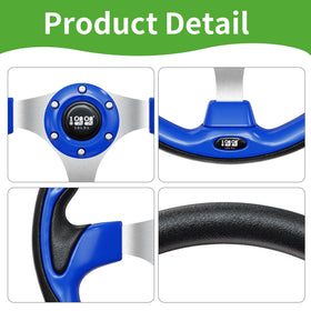 10L0L universal-design steering wheel showing compatibility with Yamaha EZGO and Club Car