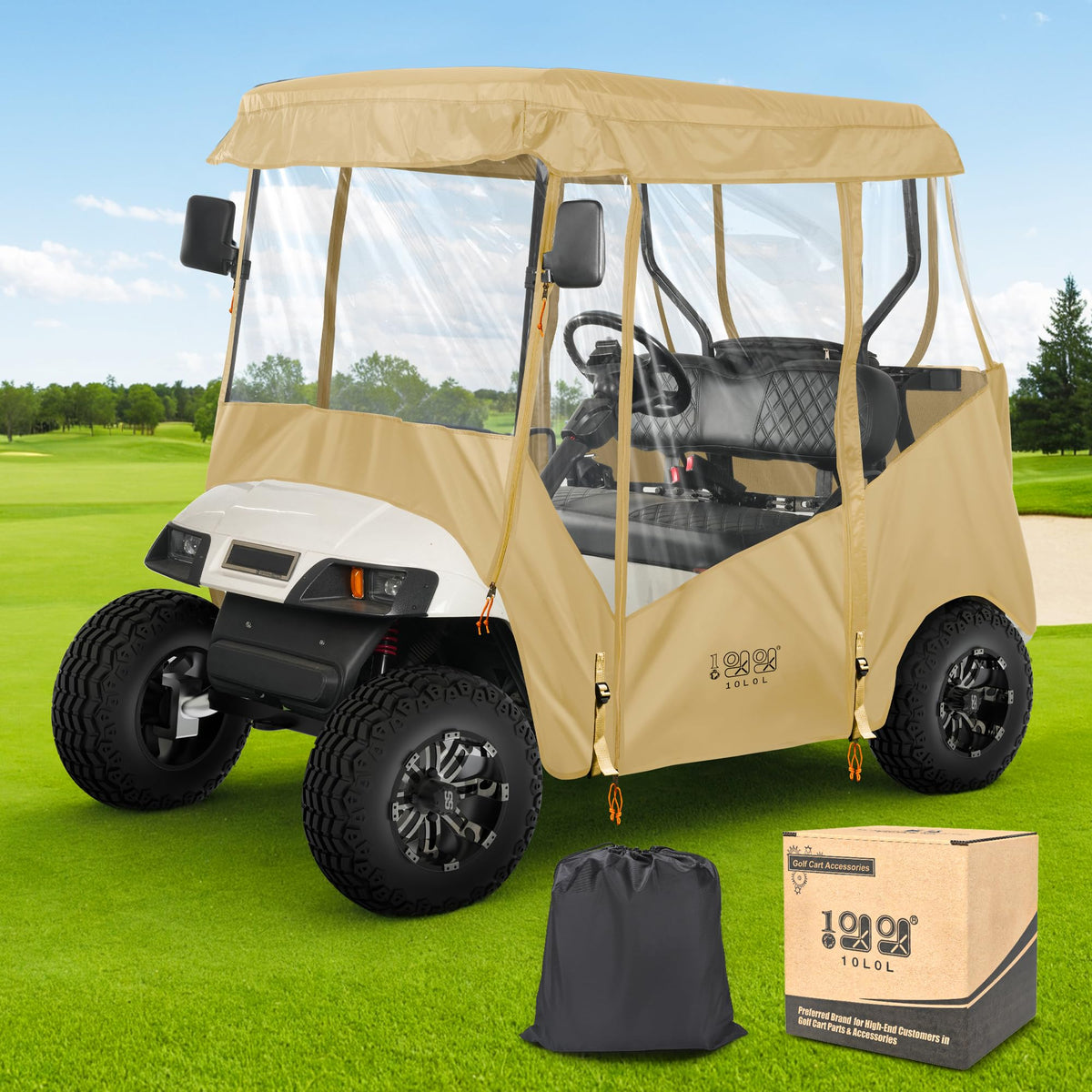 10L0L universal enclosure cover in rain keeps the cart dry